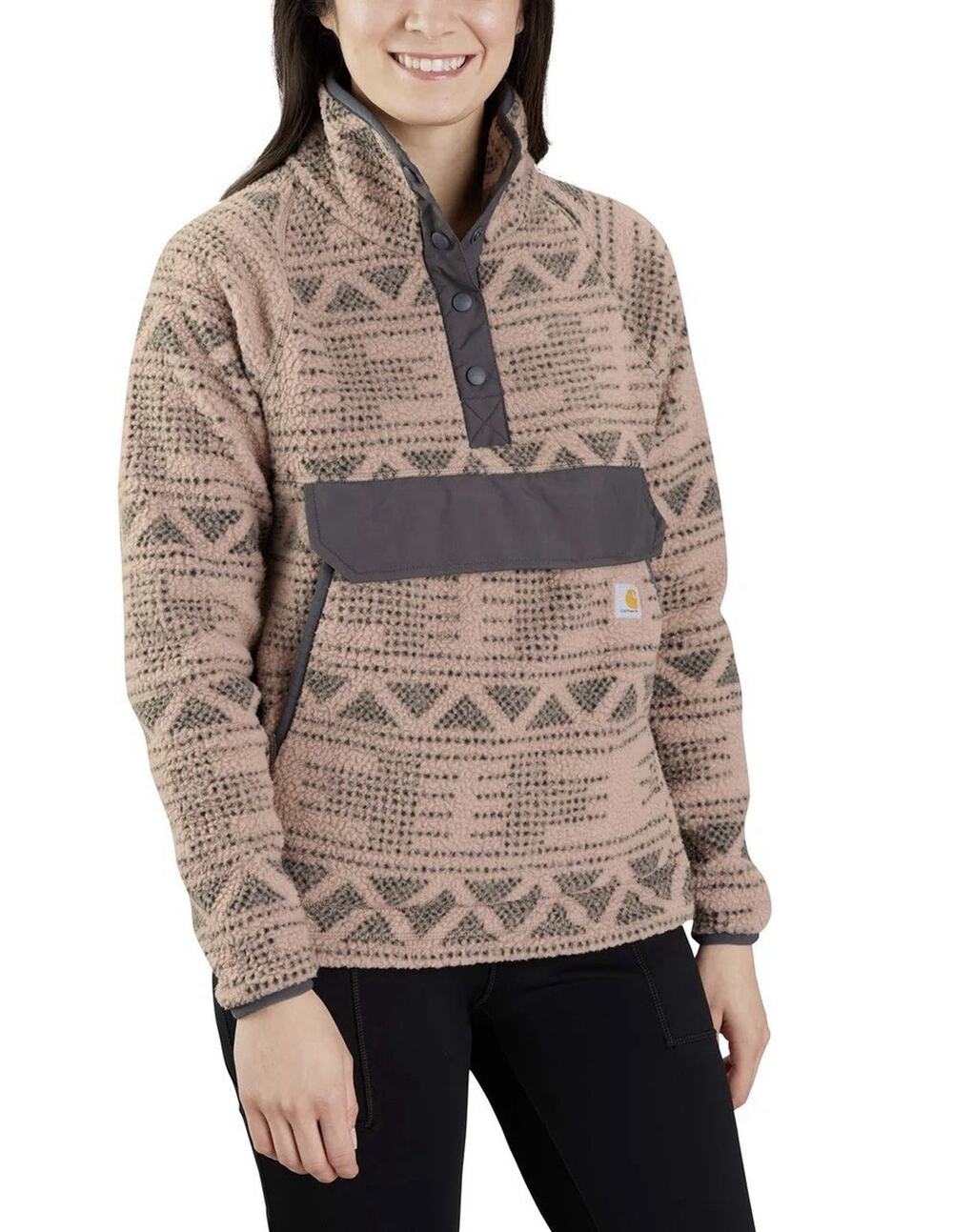 Carhartt Fleece Relaxed Fit Sz Medium Taupe Geometric 2 Warm Rating